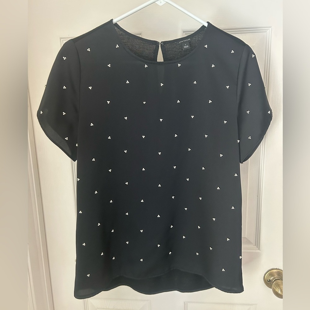 Ann Taylor black pearl embellished top size S